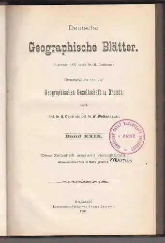 Deutsche Geographische Blätter. Herausgegeben von der Geographischen Gesellschaf