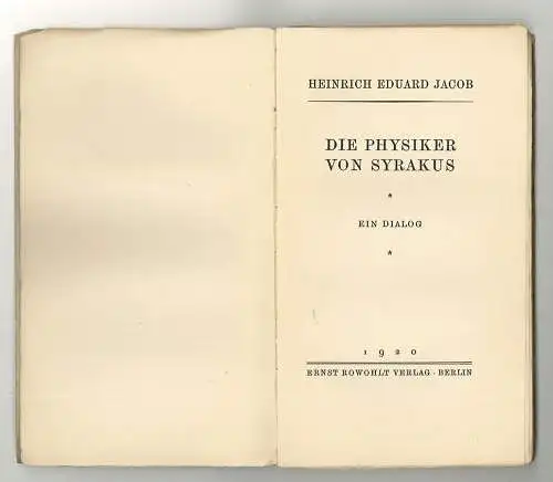 Der Physiker von Syrakus. Ein Dialog. JACOB, Heinrich Eduard.