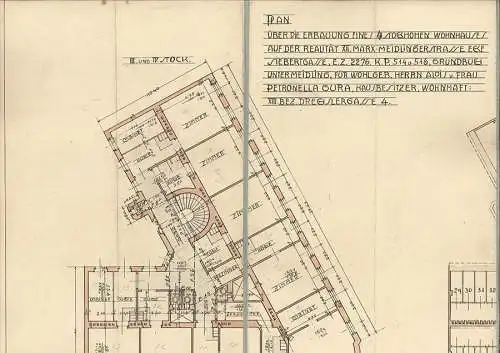 Plan: Über die Erbauung ein 4 stockhohen Wohnhauses auf der Realität XII. Marx-M