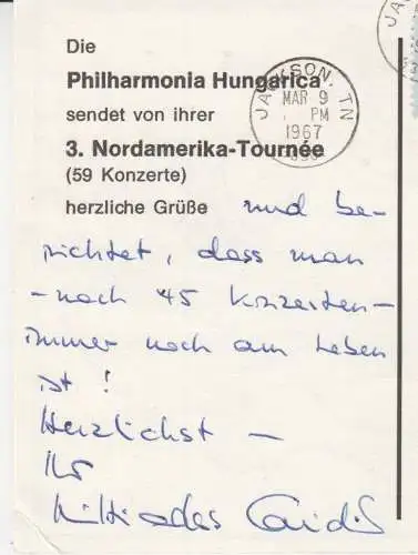 Eigenh. Postkarte. CARIDIS, Miltiades, Musiker (1923-1998).