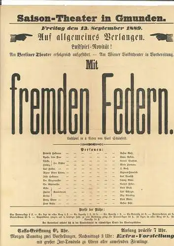 Saison-Theater in Gmunden. Donnerstag den 19. Juli 1888. Drittes u. letztes Gast