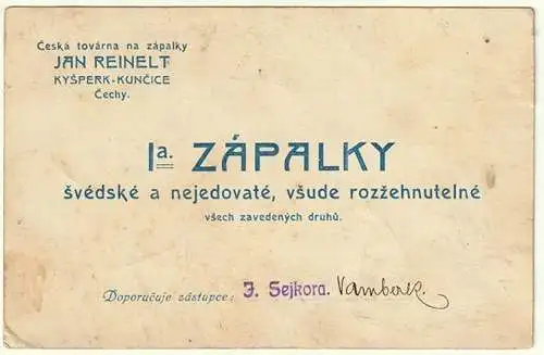 Ceska tovarna na zápalky. Jan Reinelt. Ceska [Streichholzfabrik].