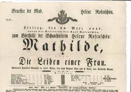 Benefice der Mad. Helene Rosenschön. Freitag, den 26. März 1847, unter der Direc