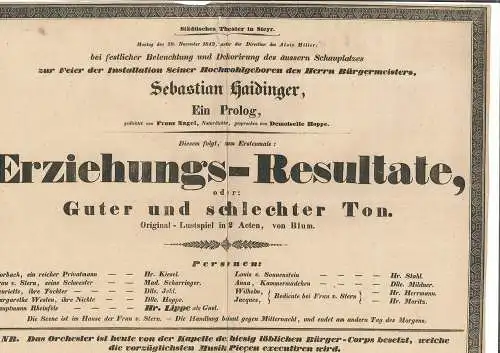Städtisches Theater in Steyr. Montag den 28. November 1842, unter der Direction 