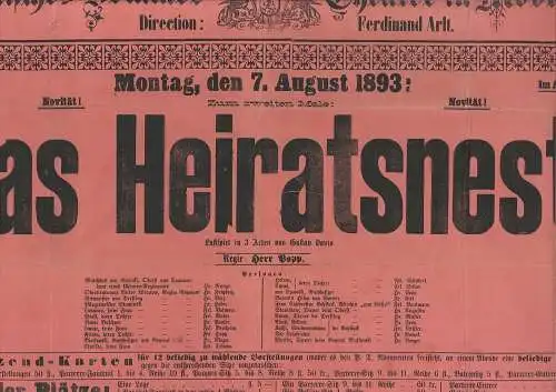Städtisches Sommer-Theater in Mödling. Direction: Ferdinand Arlt. Novität! Monta