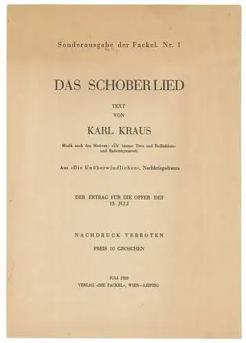 Das Schoberlied. Text von Karl Kraus. Musik nach den Motiven: "Üb` immer Treu un