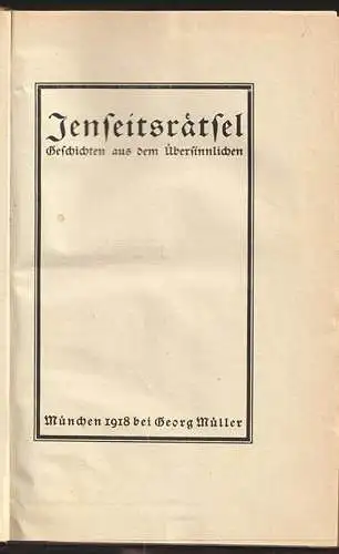 Jenseitsrätsel. Geschichten aus dem Übersinnlichen (FEERHOW, Friedrich - WIESEN,