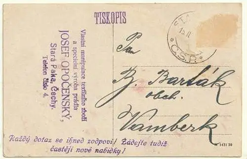 Znak Ceskoslovenkych Legionaru. Pozdrav ze Stare Paky.