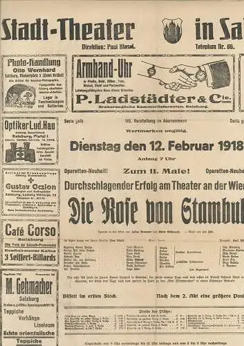 Stadt-Theater in Salzburg. Direktion: Paul BASEL.Serie gelb. 115. Vorstellung im