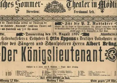 Städtisches Sommer-Theater in Mödling. Direction: Ferdinand Arlt. Donnerstag den