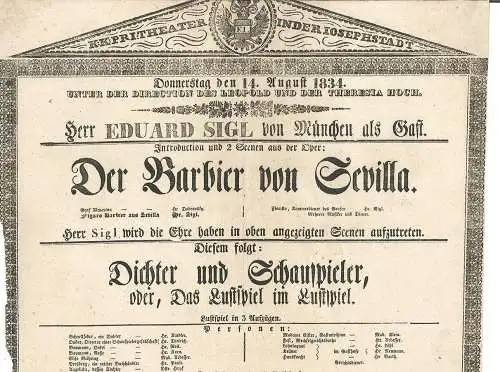K. k. Pri. Theater in der Josephstadt. Donnerstag den 14. August 1834 unter der