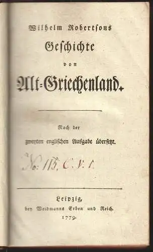 ROBETRTSON, Geschichte von Alt-Griechenland.... 1779