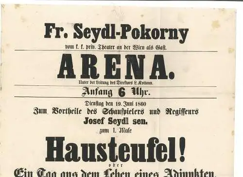 Fr. Seydl-Pokorny vom k.k. priv. Theater an der Wien als Gast. Arena. Unter der