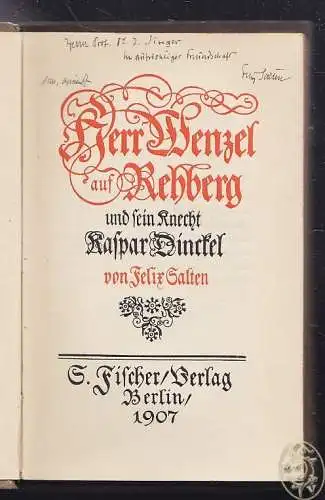 SALTEN, Herr Wenzel auf Rehberg und sein Knecht... 1907