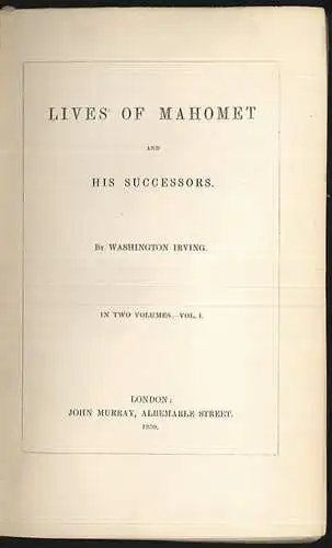 Life of Mahomet and his Successors. IRVING, Washington.