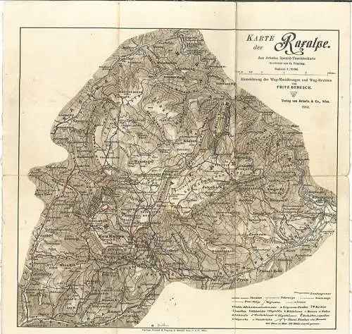 Karte der Raxalpe. Aus Artarias Spezial-Touristenkarte. Einzeichnung der Weg-Mar