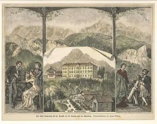 Das Hotel Semmering mit der Aussicht auf die Raxalpe und den Schneeberg.