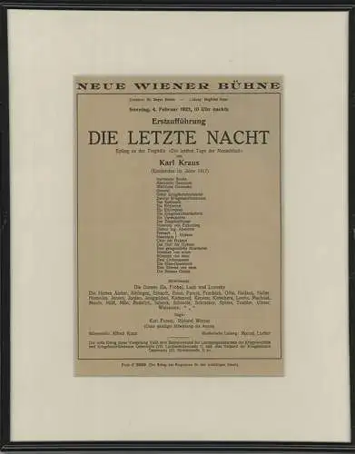 Neue Wiener Bühne. Erstaufführung: Die letzte Nacht. Epilog zu der Tragödie "die