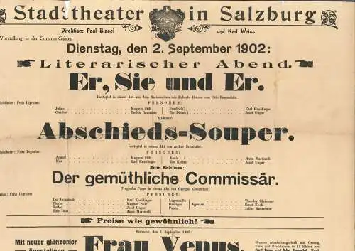 Stadttheater in Salzburg. Direktion Paul BLASEL und Karl WEISS. 73. Vorstellung 