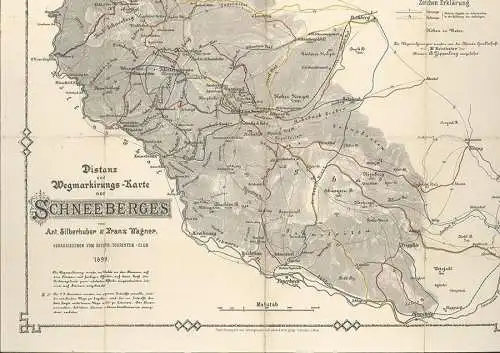 Distanz- u. Wegmarkirungskarte des Schneeberges  [ca. 1:50.000]. SILBERHUBER, An