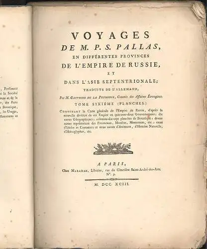 Voyages du Professeur Pallas, dans plusieurs provinces de l`empire de Russie et