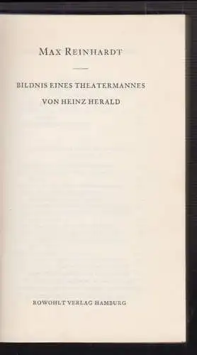 Max Reinhardt. Bildnis eines Theatermannes HERALD, Heinz