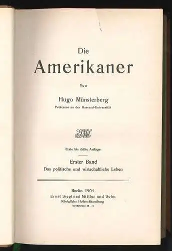 Die Amerikaner, MÜNSTERBERG, Hugo.