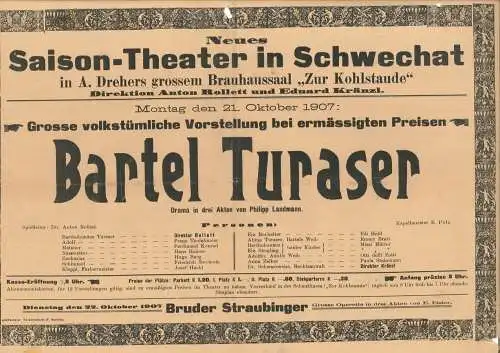 Neues Saison-Theater in Schwechat in A. Drehers grossem Brauhausssaal "Z 1263-24