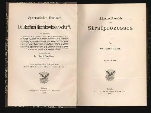 Handbuch des Strafprozesses. GLASER, Julius.