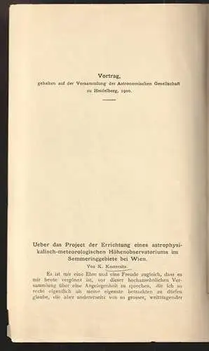 Ueber das Project der Errichtung eines astrophysikalisch-meteorologischen Höheno