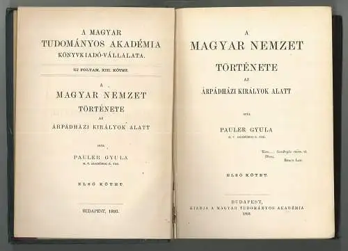 A Magyar nemzet története az árpádházi királyok alatt. PAULER, Gyula.