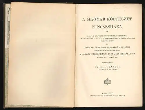 A Magyar költészet kincseháza. [Die Schatzkammer der ungarischen Dichtung]. ENDR