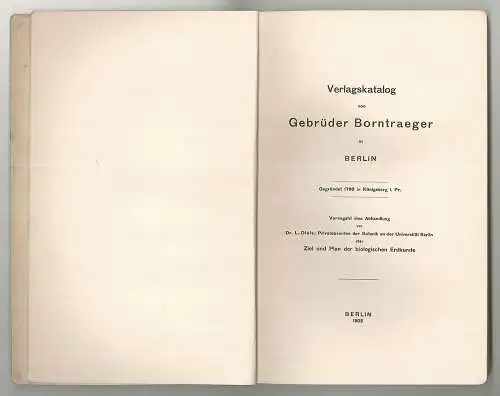 Verlagskatalog von Gebrüder Borntraeger in Berlin. Gegründet 1790 in Königsberg