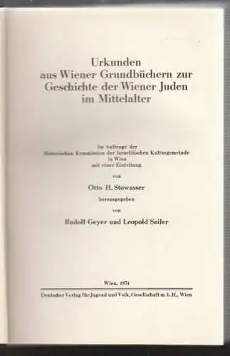 GEYER, Urkunden aus Wiener Grundbüchern zur... 1931