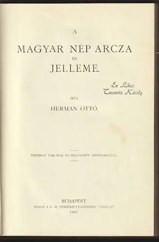 A Magyar nép arcza és jelleme. HERMAN, Ottó.