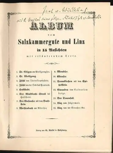 Album vom Salzkammergute und Linz in 15 Ansichten mit erläuterndem Texte. [BALDI