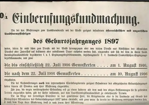 Einberufungskundmachung. 17 Stück: O/1, O3, N, G, F, E/2, G/1, H/1, K, K/1, K/2,