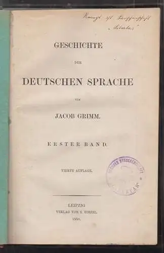 Geschichte der deutschen Sprache. GRIMM, Jacob.