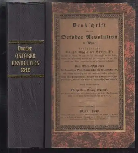 DUNDER, Denkschrift über die Wiener... 1849