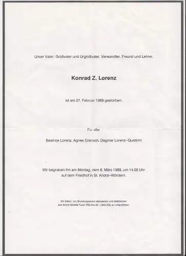 Maschinschriftl. Kondolenzschreiben an Andrea. Mit eigenhänd. Signatur. LORENZ, 