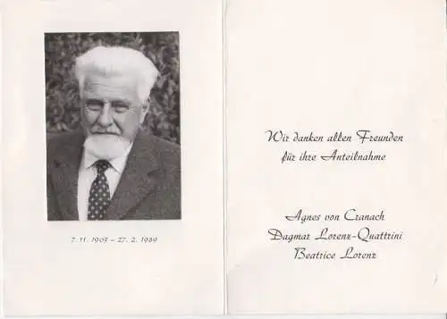 Maschinschriftl. Kondolenzschreiben an Andrea. Mit eigenhänd. Signatur. LORENZ, 