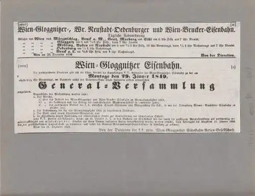 K. k. Österreichische Eisenbahnen: 63 Verlautbarungen, Ausschnitte aus Zeitungen