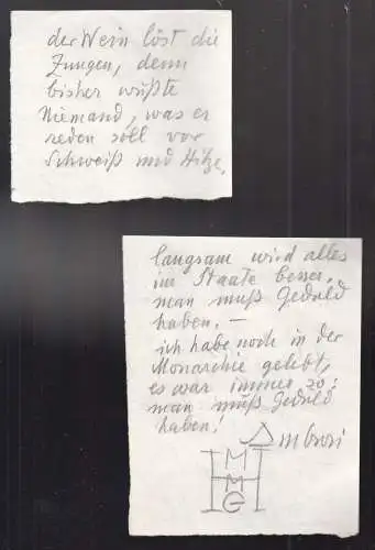 2 Blätter mit eigenhänd.  Zeilen, Gedanken zu Wein und zur Geduld. AMBROSI, Gust