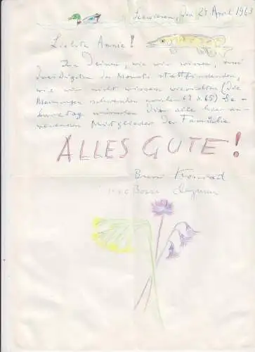 Handschriftl.  Brief mit farb. Zeichnungen. LORENZ, Konrad (1903-1989) österr. N