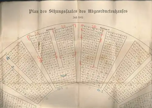 Plan des Sitzungssaales des Abgeordnetenhauses Juli 1912.