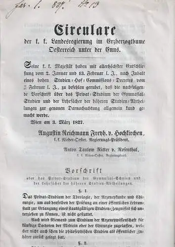 Circulare der k. k. Landesregierung im Erzherzogthume Oesterreich unter  0545-21