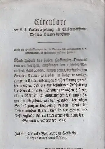 Circulare der k. k. Landesregierung im Erzherzogthume Oesterreich unter  0550-21