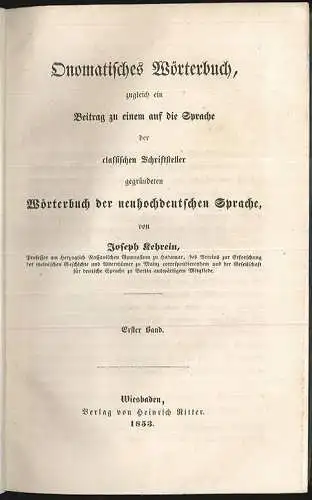 Onomatisches Wörterbuch zugleich ein Beitrag zu einem auf die Sprache der classi