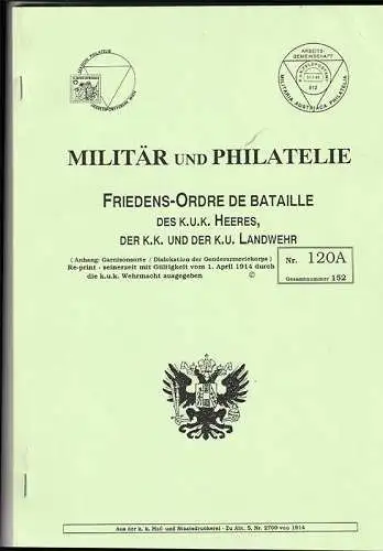 Militär und Philatelie. Friedens-Ordre de Bataille des k. u. k. Heeres, der k. k