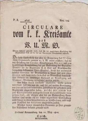 Circulare vom k. k. Kreisamte des B. U. M. B. Nro. 124. Womit bekannt gemacht wi